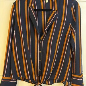 Monteau Navy With Orange & White Stripes Button-Down Shirt